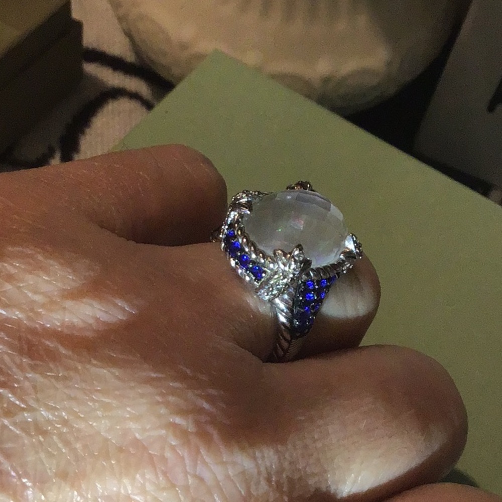 JUDITH RIPKA MONACO MOP DOUBLET W/SAPPHIRES RING - Picture 10 of 10